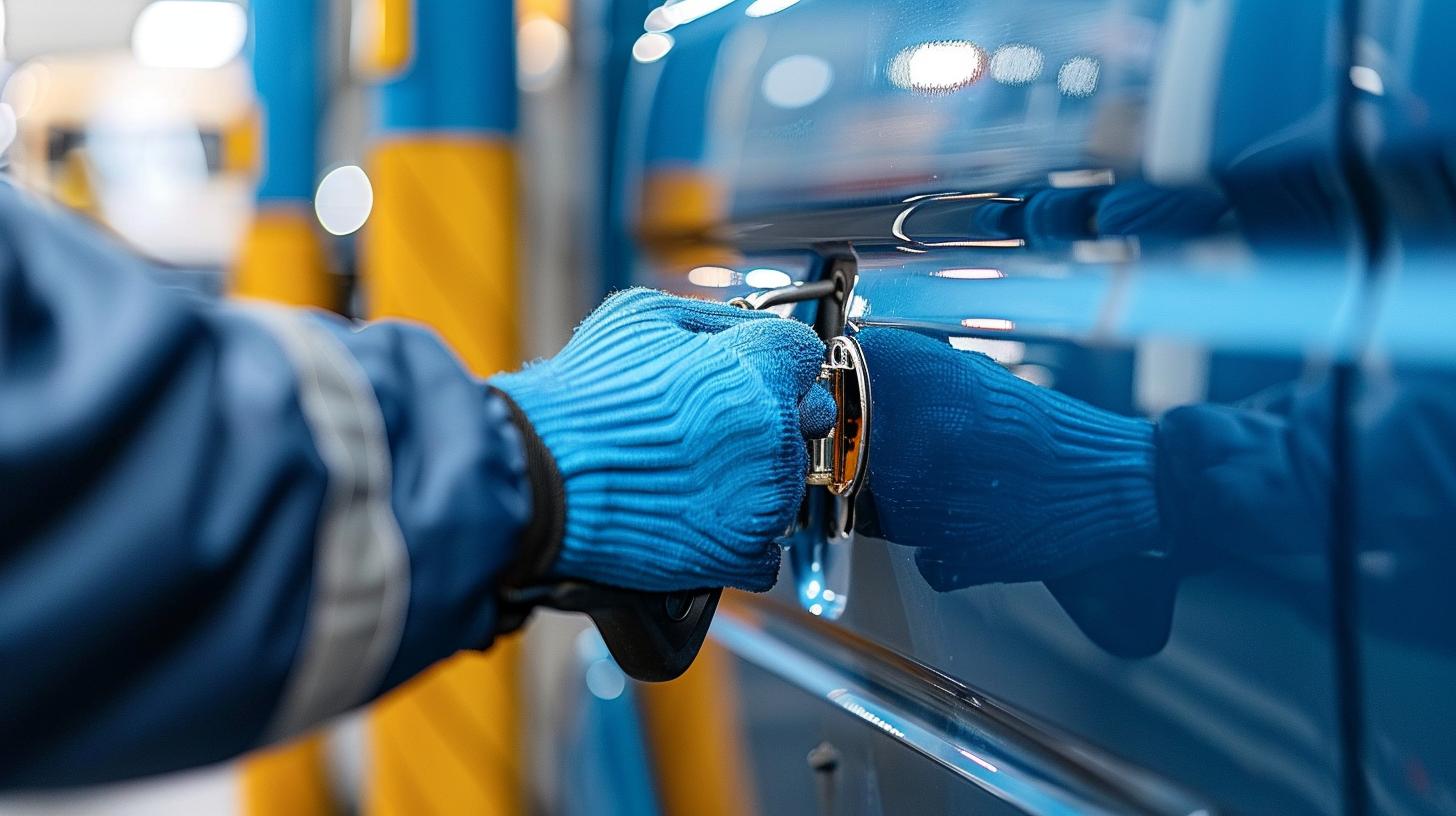 Technician performing prospect vehicle key extraction from a car door